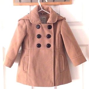 Toddler Double-breasted Pea Coat with Hood and Leopard Print Liner from UK brand